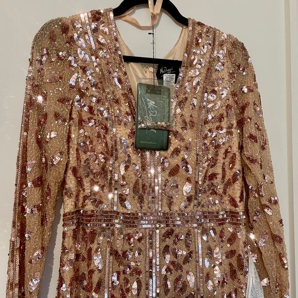 NWT Mac Duggal Rose Gold Embellished Long Sleeve Dress Formal Gown Sequins 14 - Picture 4 of 16